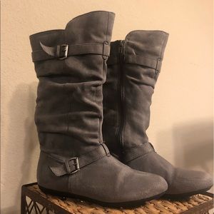 Gray Faux Suede Tall Boots